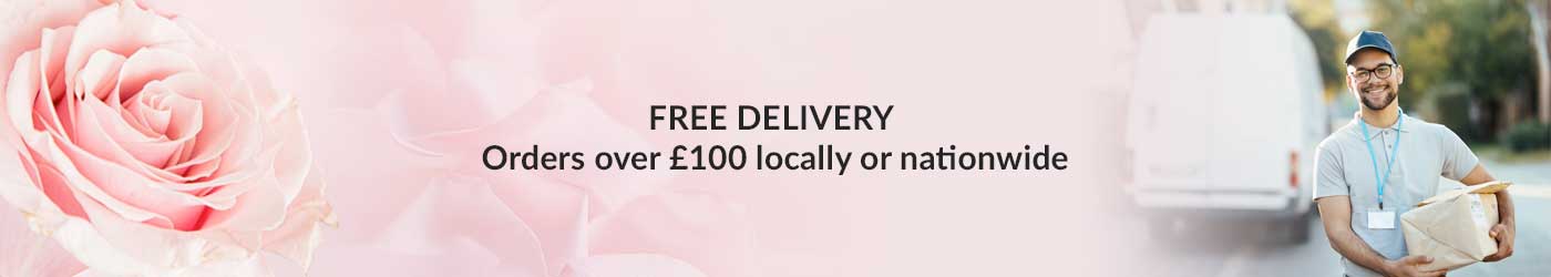 Pink banner with Free delivery - The Order of Service Company